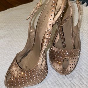 Sergio Rossi Crystal Embellished Satin Heel